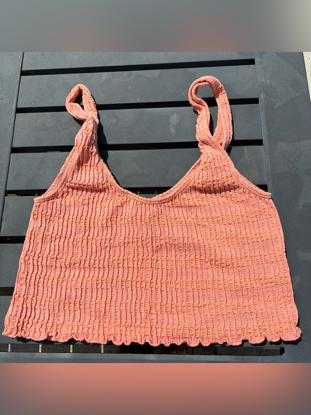 Ardene Textured Crop Tank Top - Peach Orange - Picture 3 of 3